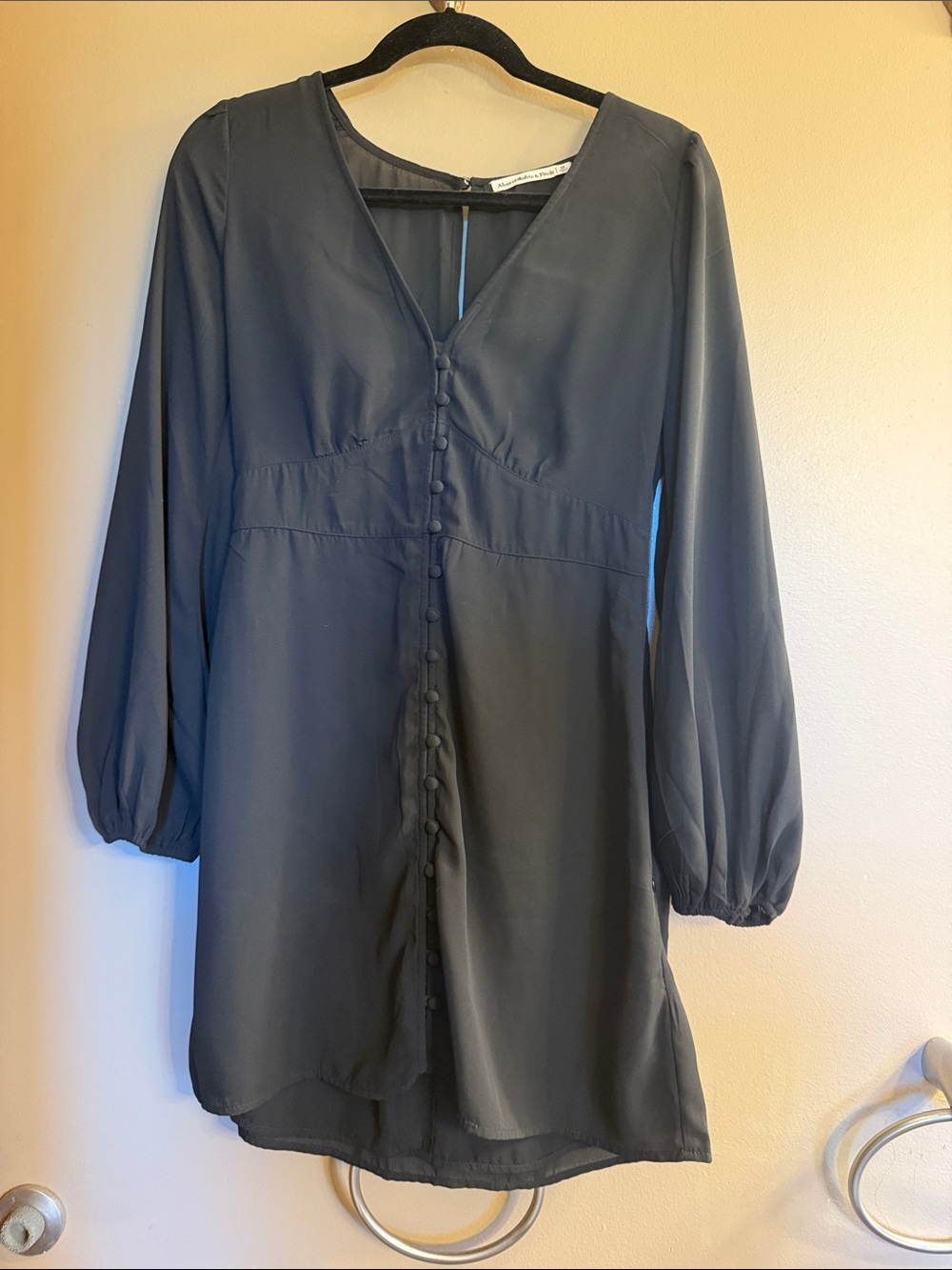 Abercrombie & Fitch Black V-Neck Button-Front Long-Sleeve Tunic